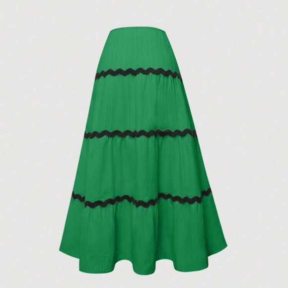 Boho Green Colorblock High Waist Maxi Skirt - Picture 2 of 11